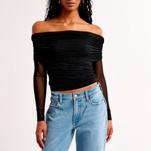 Abercrombie & Fitch Long-Sleeve Off-The-Shoulder Mesh Top